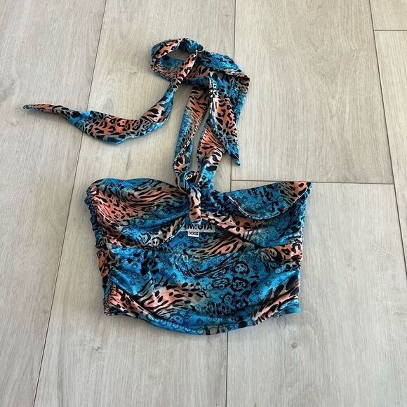 Iam Gia isabella knockoff leopard blue cutout crop top size xxs - Picture 1 of 7